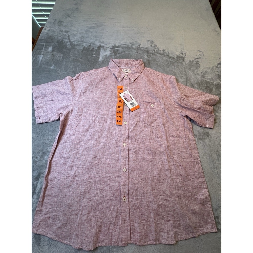 Weatherproof Vintage Mens Linen Shirt XXL Red Short Sleeve Button Front NWT